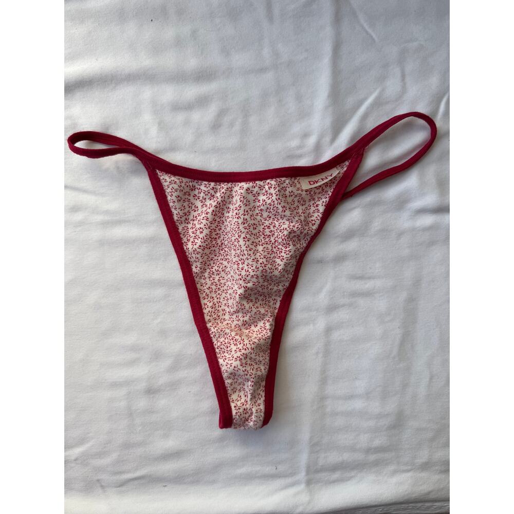 NWOT DKNY Red White Print Thong Panties Cotton Low Rise Size S